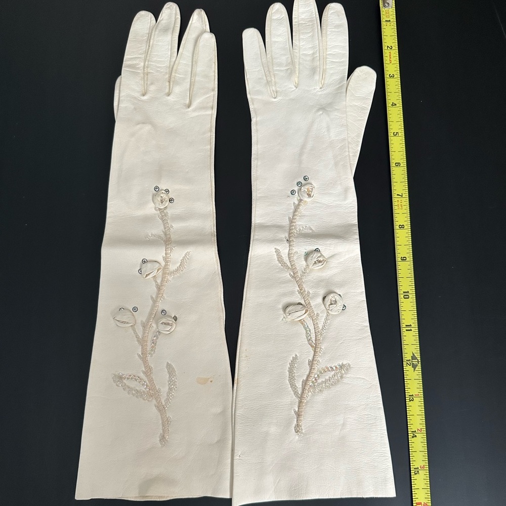 Vintage Leather Embellished Gloves